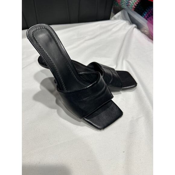 Pre Owned Rouge Design Women’s Black Square Open Toe Slip On Heels Size 10 - Picture 3 of 5